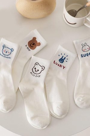 Stylish Work Outfits, Outfit Summer Ideas Cute Kawaii Patterned Socks 5 Pairs