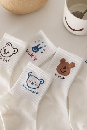 Stylish Work Outfits, Outfit Summer Ideas Cute Kawaii Patterned Socks 5 Pairs