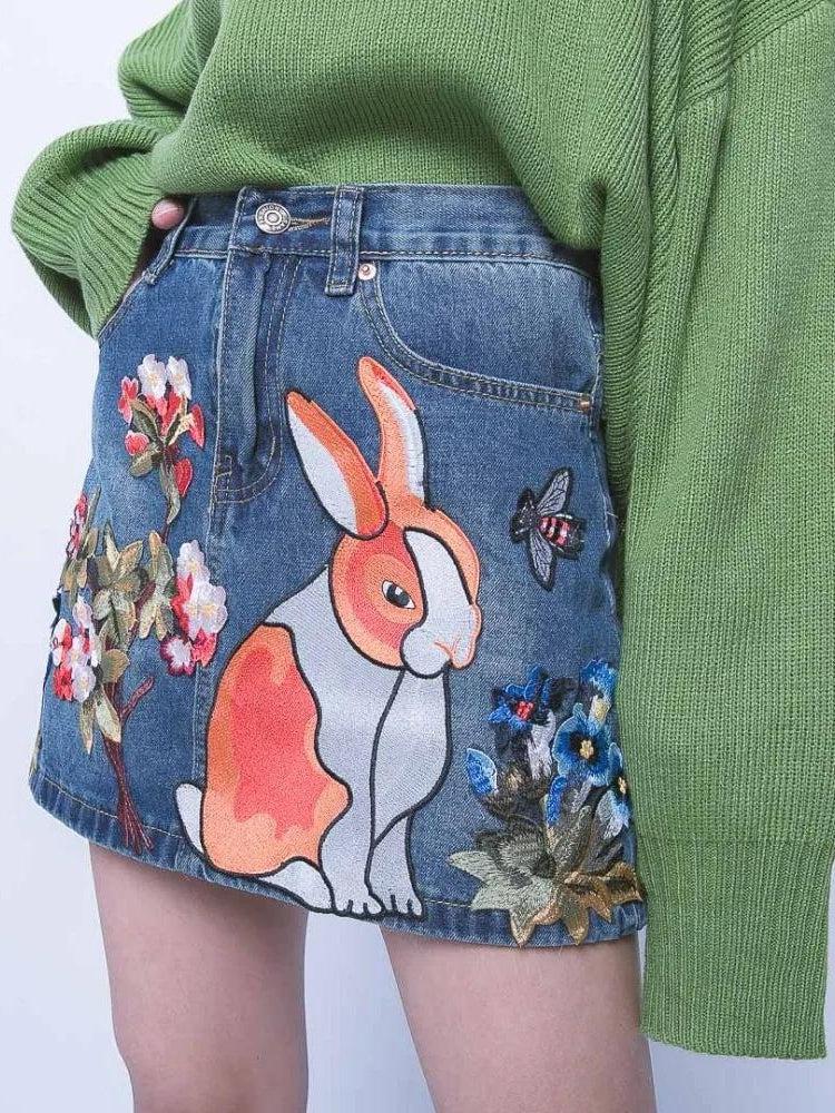 Stylish Work Outfits, Outfit Summer Ideas Cute Rabbit Denim Mini Skirt