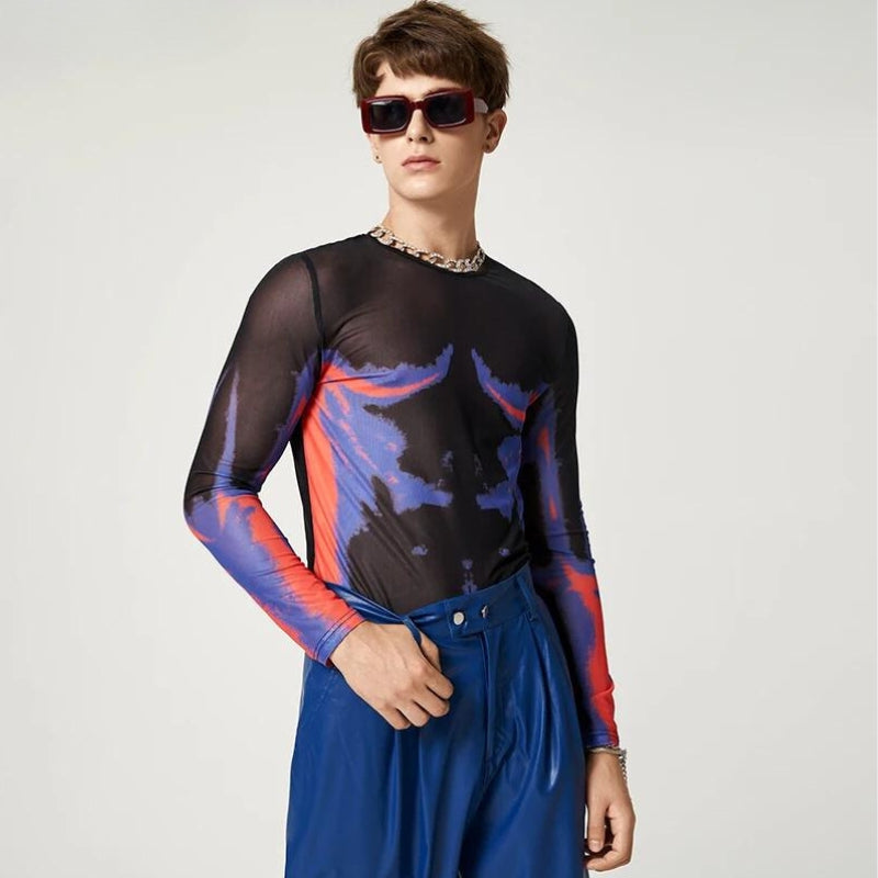 Stylish Work Outfits, Outfit Summer Ideas Cyberpunk Abstract Painting Mesh Top Stylish Work Outfits, Outfit Summer Ideas Cyberpunk Abstract Painting Mesh Top