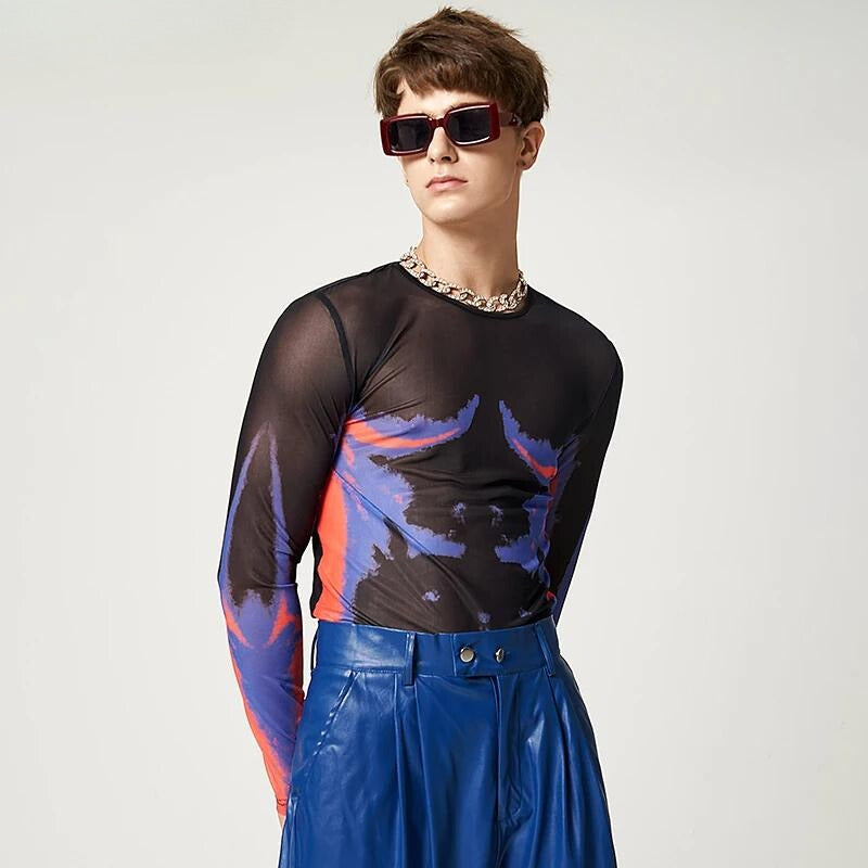 Stylish Work Outfits, Outfit Summer Ideas Cyberpunk Abstract Painting Mesh Top Stylish Work Outfits, Outfit Summer Ideas Cyberpunk Abstract Painting Mesh Top