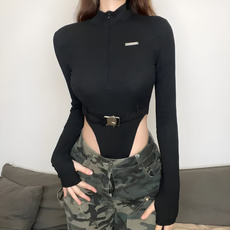 Stylish Work Outfits, Outfit Summer Ideas Cyberpunk Belted Corduroy Bodysuit