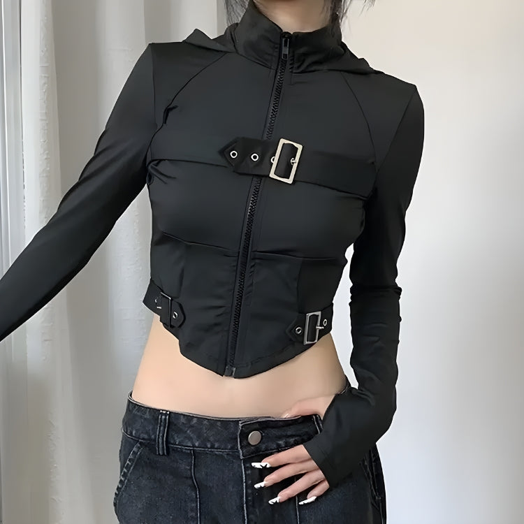 Stylish Work Outfits, Outfit Summer Ideas Cyberpunk Belted Zip-Up Crop Jacket Stylish Work Outfits, Outfit Summer Ideas Cyberpunk Belted Zip-Up Crop Jacket