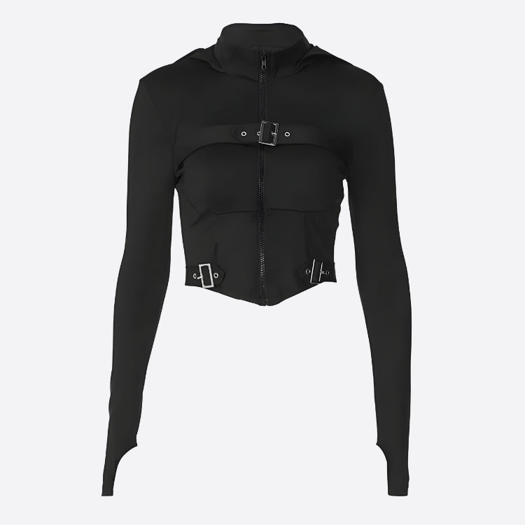 Stylish Work Outfits, Outfit Summer Ideas Cyberpunk Belted Zip-Up Crop Jacket Stylish Work Outfits, Outfit Summer Ideas Cyberpunk Belted Zip-Up Crop Jacket