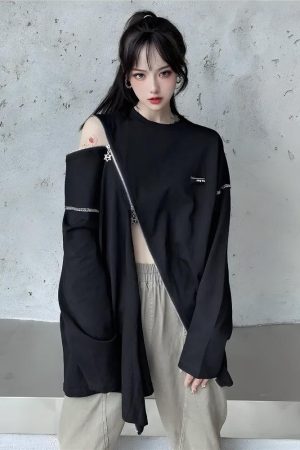 Stylish Work Outfits, Outfit Summer Ideas Cyberpunk Cross Zip-Up Top