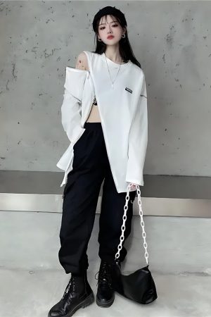 Stylish Work Outfits, Outfit Summer Ideas Cyberpunk Cross Zip-Up Top