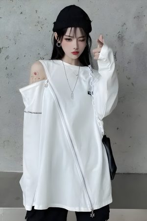 Stylish Work Outfits, Outfit Summer Ideas Cyberpunk Cross Zip-Up Top