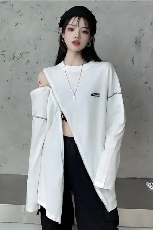 Stylish Work Outfits, Outfit Summer Ideas Cyberpunk Cross Zip-Up Top