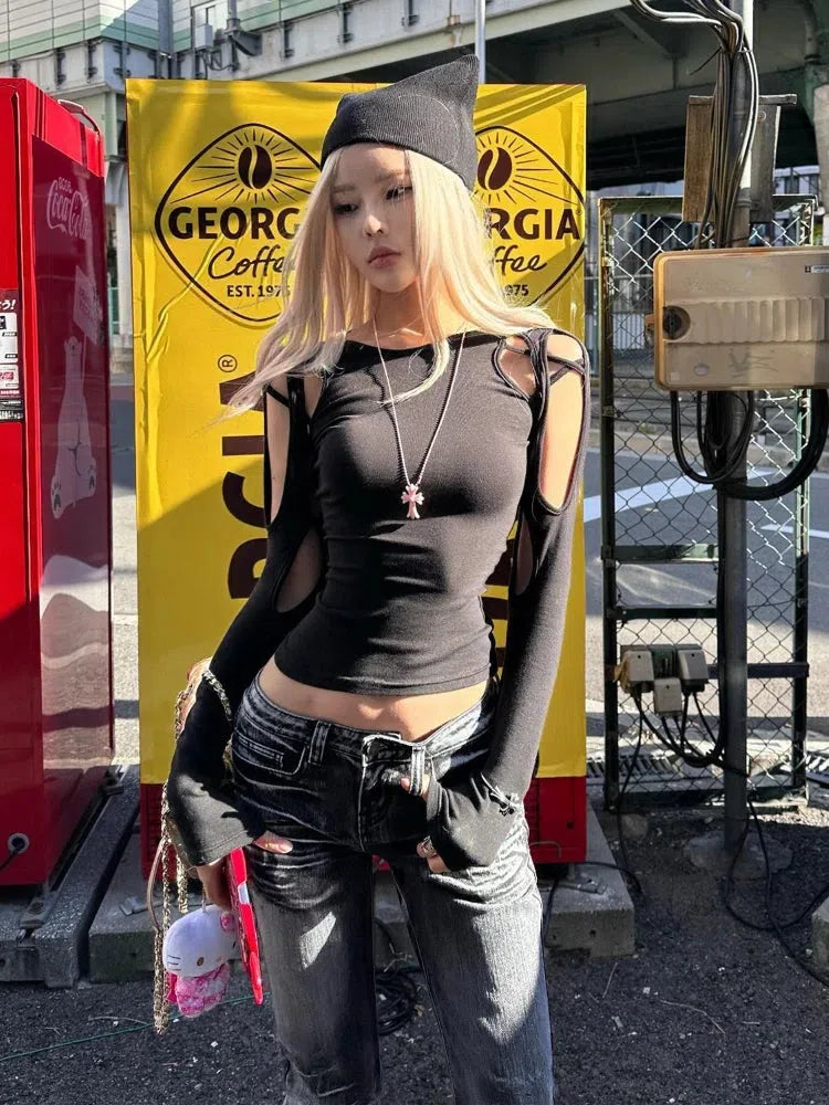 Stylish Work Outfits, Outfit Summer Ideas Cyberpunk Cut Out Top Stylish Work Outfits, Outfit Summer Ideas Cyberpunk Cut Out Top