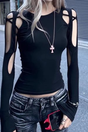 Stylish Work Outfits, Outfit Summer Ideas Cyberpunk Cut Out Top