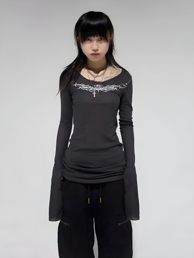 Stylish Work Outfits, Outfit Summer Ideas Cyberpunk Extra Long Sleeve Top