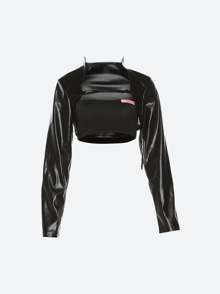 Stylish Work Outfits, Outfit Summer Ideas Cyberpunk Faux Leather Crop Jacket Stylish Work Outfits, Outfit Summer Ideas Cyberpunk Faux Leather Crop Jacket