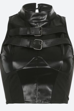 Stylish Work Outfits, Outfit Summer Ideas Cyberpunk Faux Leather Crop Top