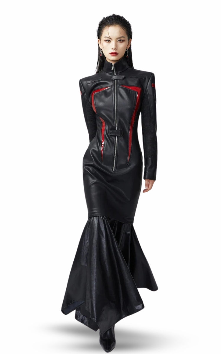 Stylish Work Outfits, Outfit Summer Ideas Cyberpunk Faux Leather Maxi Dress Stylish Work Outfits, Outfit Summer Ideas Cyberpunk Faux Leather Maxi Dress