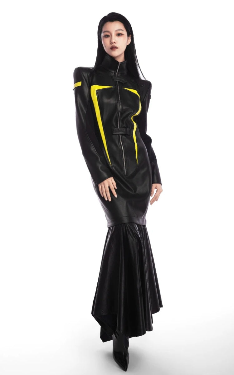 Stylish Work Outfits, Outfit Summer Ideas Cyberpunk Faux Leather Maxi Dress