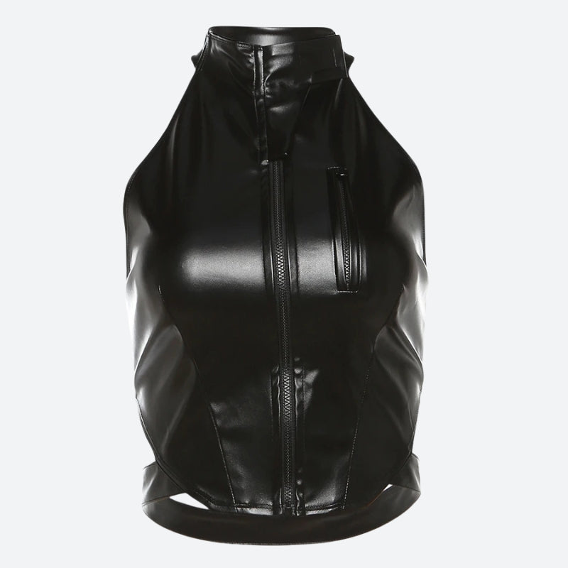 Stylish Work Outfits, Outfit Summer Ideas Cyberpunk Faux Leather Zip Up Top Stylish Work Outfits, Outfit Summer Ideas Cyberpunk Faux Leather Zip Up Top