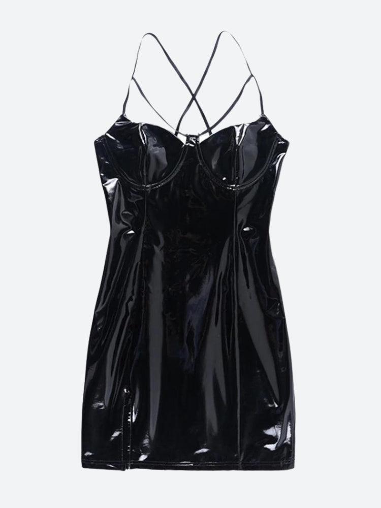 Stylish Work Outfits, Outfit Summer Ideas Cyberpunk Faux Patent Leather Mini Dress Stylish Work Outfits, Outfit Summer Ideas Cyberpunk Faux Patent Leather Mini Dress