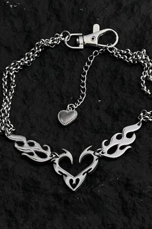 Stylish Work Outfits, Outfit Summer Ideas Cyberpunk Flame Heart Necklace