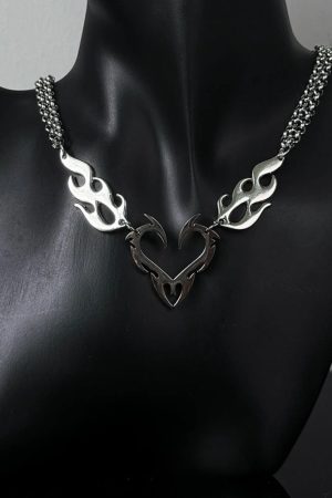 Stylish Work Outfits, Outfit Summer Ideas Cyberpunk Flame Heart Necklace