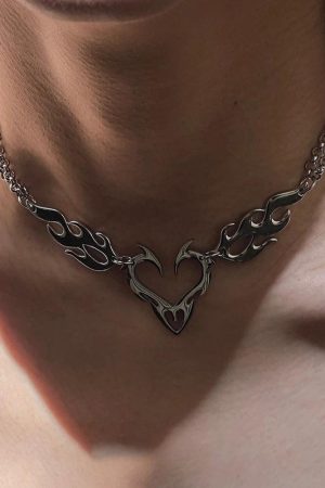 Stylish Work Outfits, Outfit Summer Ideas Cyberpunk Flame Heart Necklace