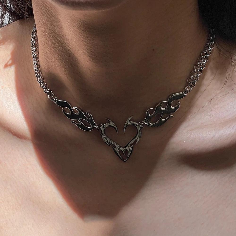 Stylish Work Outfits, Outfit Summer Ideas Cyberpunk Flame Heart Necklace Stylish Work Outfits, Outfit Summer Ideas Cyberpunk Flame Heart Necklace