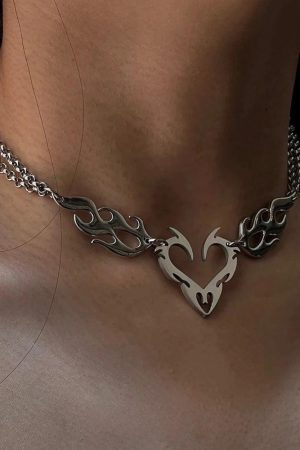 Stylish Work Outfits, Outfit Summer Ideas Cyberpunk Flame Heart Necklace