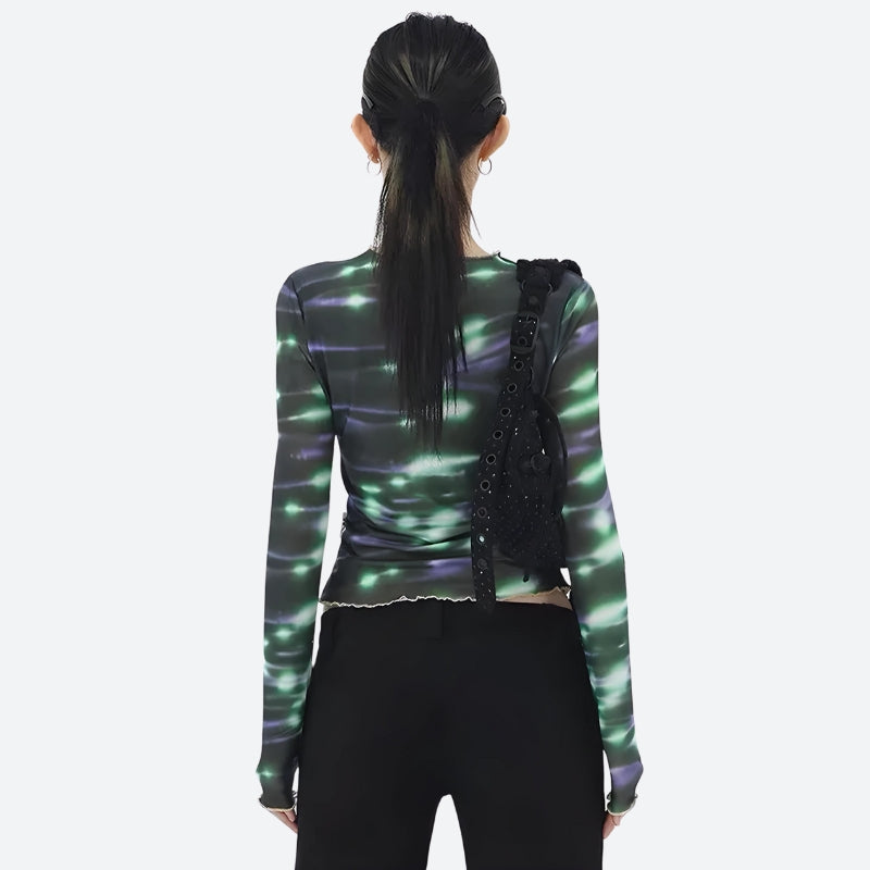 Stylish Work Outfits, Outfit Summer Ideas Cyberpunk Green Lights Mesh Top Stylish Work Outfits, Outfit Summer Ideas Cyberpunk Green Lights Mesh Top
