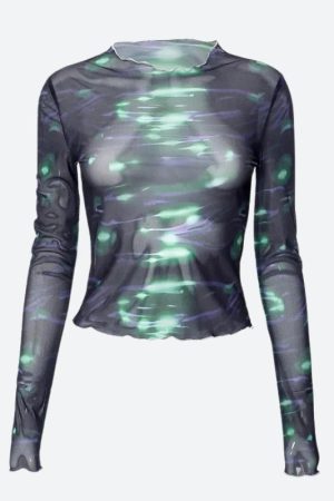 Stylish Work Outfits, Outfit Summer Ideas Cyberpunk Green Lights Mesh Top
