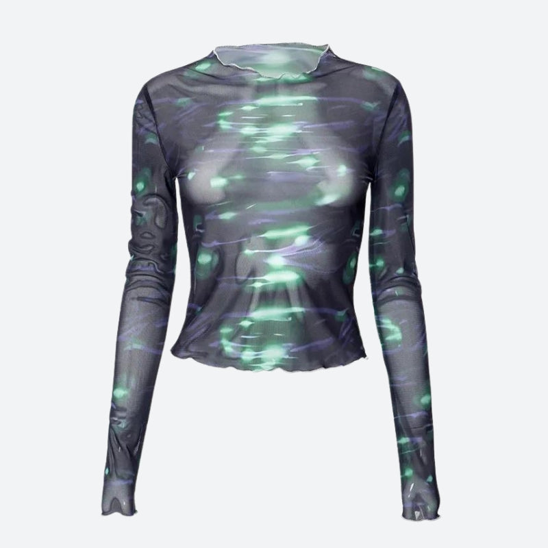 Stylish Work Outfits, Outfit Summer Ideas Cyberpunk Green Lights Mesh Top Stylish Work Outfits, Outfit Summer Ideas Cyberpunk Green Lights Mesh Top