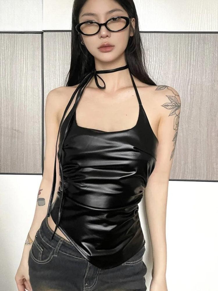 Stylish Work Outfits, Outfit Summer Ideas Cyberpunk Halter Neck Tie Top