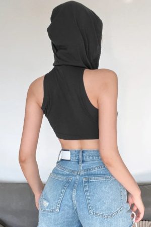 Stylish Work Outfits, Outfit Summer Ideas Cyberpunk Hooded Crop Top