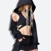 Stylish Work Outfits, Outfit Summer Ideas Cyberpunk Hooded Wrap Around Crop Top