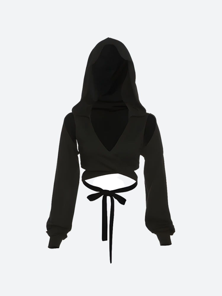 Stylish Work Outfits, Outfit Summer Ideas Cyberpunk Hooded Wrap Around Crop Top Stylish Work Outfits, Outfit Summer Ideas Cyberpunk Hooded Wrap Around Crop Top