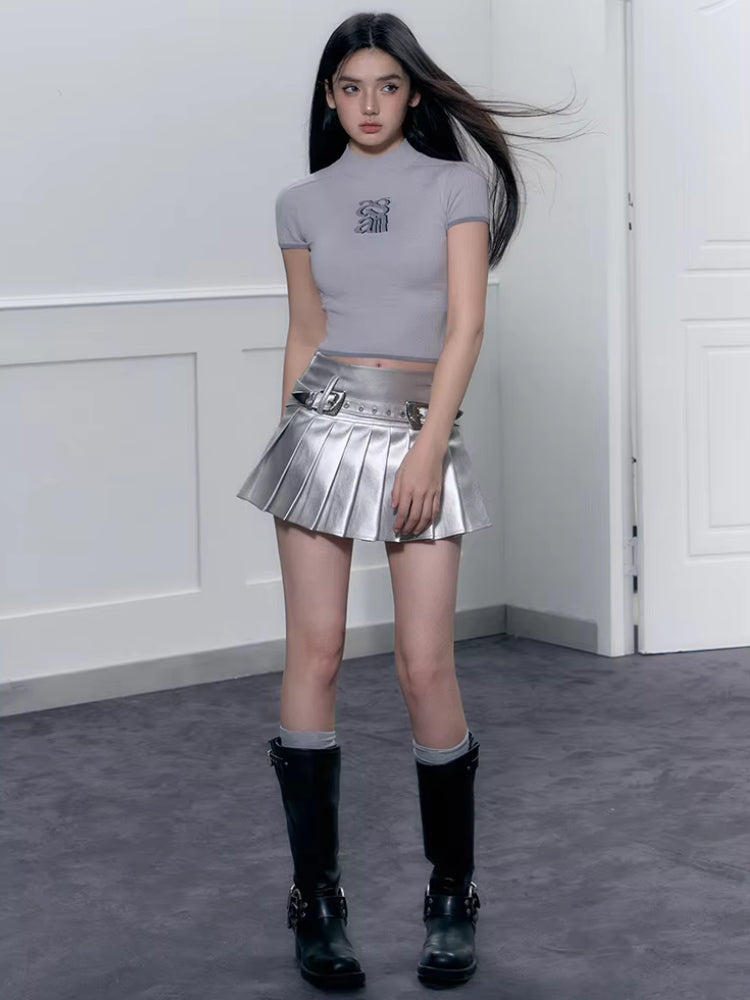 Stylish Work Outfits, Outfit Summer Ideas Cyberpunk Metallic Mini Skirt