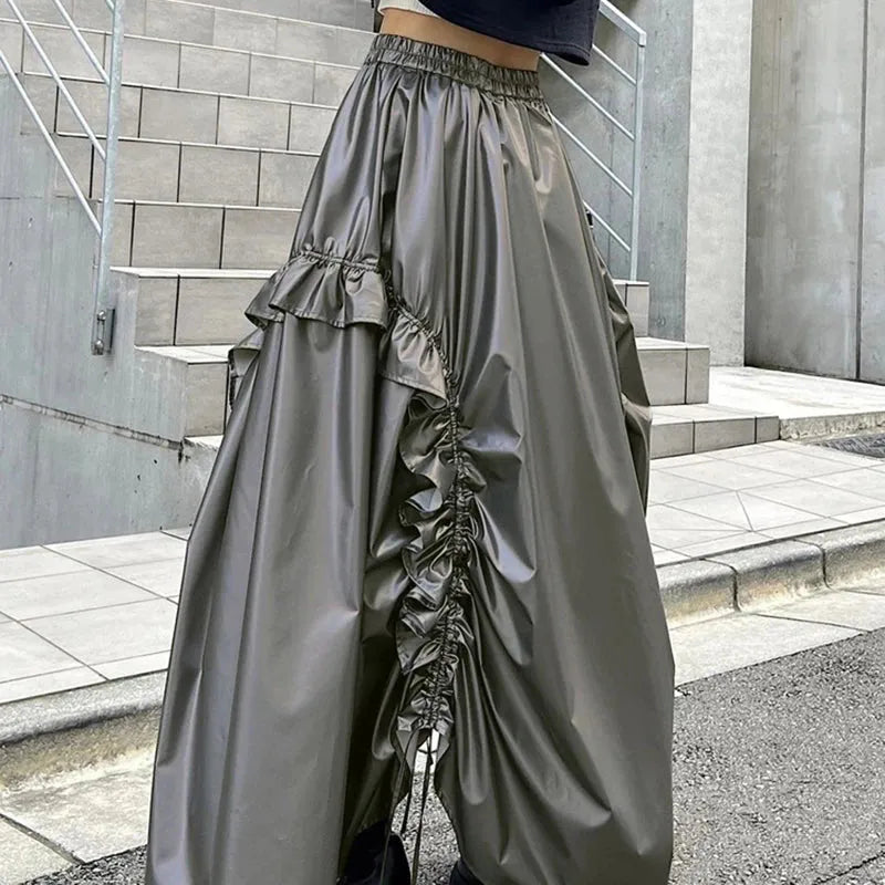 Stylish Work Outfits, Outfit Summer Ideas Cyberpunk Ruched Parachute Maxi Skirt Stylish Work Outfits, Outfit Summer Ideas Cyberpunk Ruched Parachute Maxi Skirt