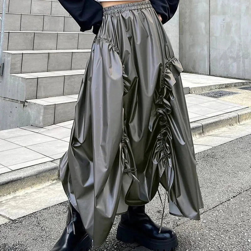 Stylish Work Outfits, Outfit Summer Ideas Cyberpunk Ruched Parachute Maxi Skirt