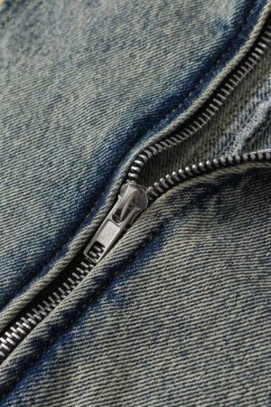 Stylish Work Outfits, Outfit Summer Ideas Cyberpunk Zip-Up Denim Jacket