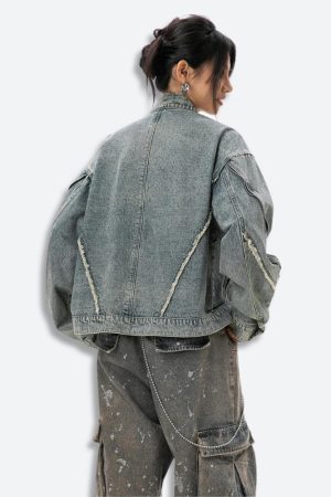 Stylish Work Outfits, Outfit Summer Ideas Cyberpunk Zip-Up Denim Jacket