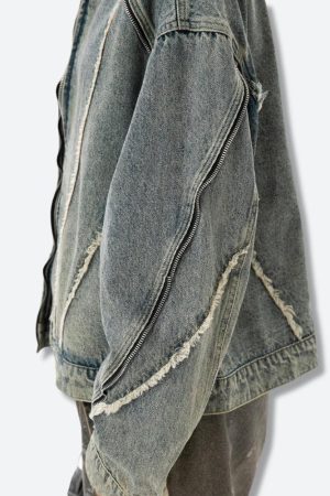 Stylish Work Outfits, Outfit Summer Ideas Cyberpunk Zip-Up Denim Jacket