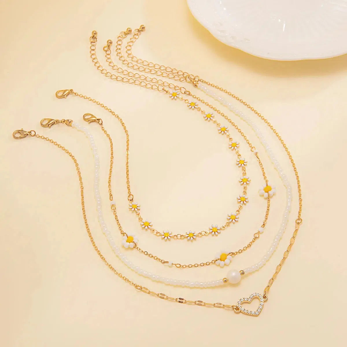 Stylish Work Outfits, Outfit Summer Ideas Daisy & Heart Four-Pack Necklace Set Stylish Work Outfits, Outfit Summer Ideas Daisy & Heart Four-Pack Necklace Set