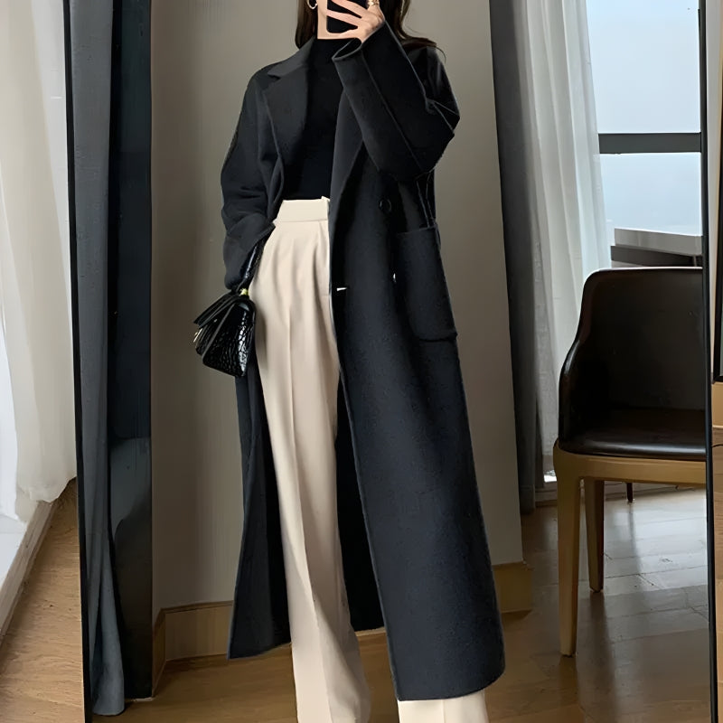 Stylish Work Outfits, Outfit Summer Ideas Dark Academia Belted Long Coat Stylish Work Outfits, Outfit Summer Ideas Dark Academia Belted Long Coat