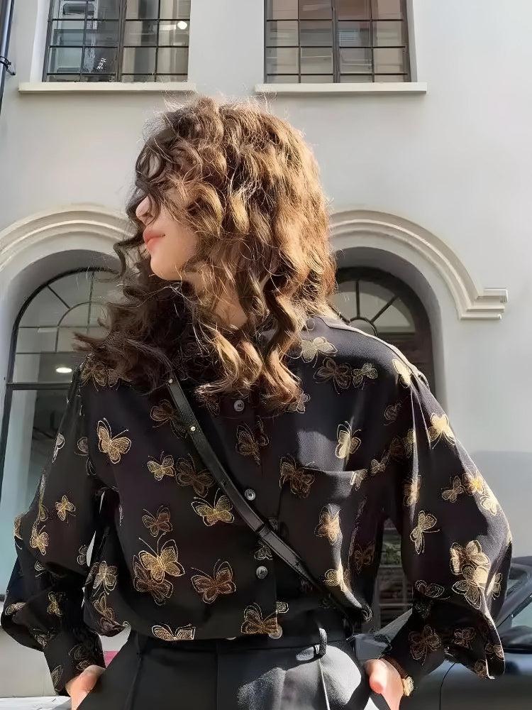 Stylish Work Outfits, Outfit Summer Ideas Dark Academia Butterfly Shirt
