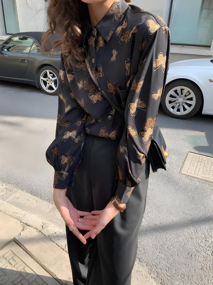 Stylish Work Outfits, Outfit Summer Ideas Dark Academia Butterfly Shirt Stylish Work Outfits, Outfit Summer Ideas Dark Academia Butterfly Shirt