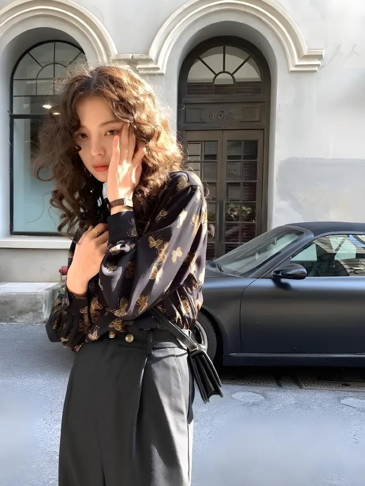 Stylish Work Outfits, Outfit Summer Ideas Dark Academia Butterfly Shirt Stylish Work Outfits, Outfit Summer Ideas Dark Academia Butterfly Shirt
