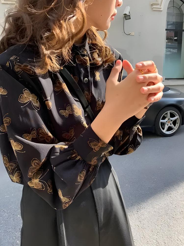 Stylish Work Outfits, Outfit Summer Ideas Dark Academia Butterfly Shirt Stylish Work Outfits, Outfit Summer Ideas Dark Academia Butterfly Shirt