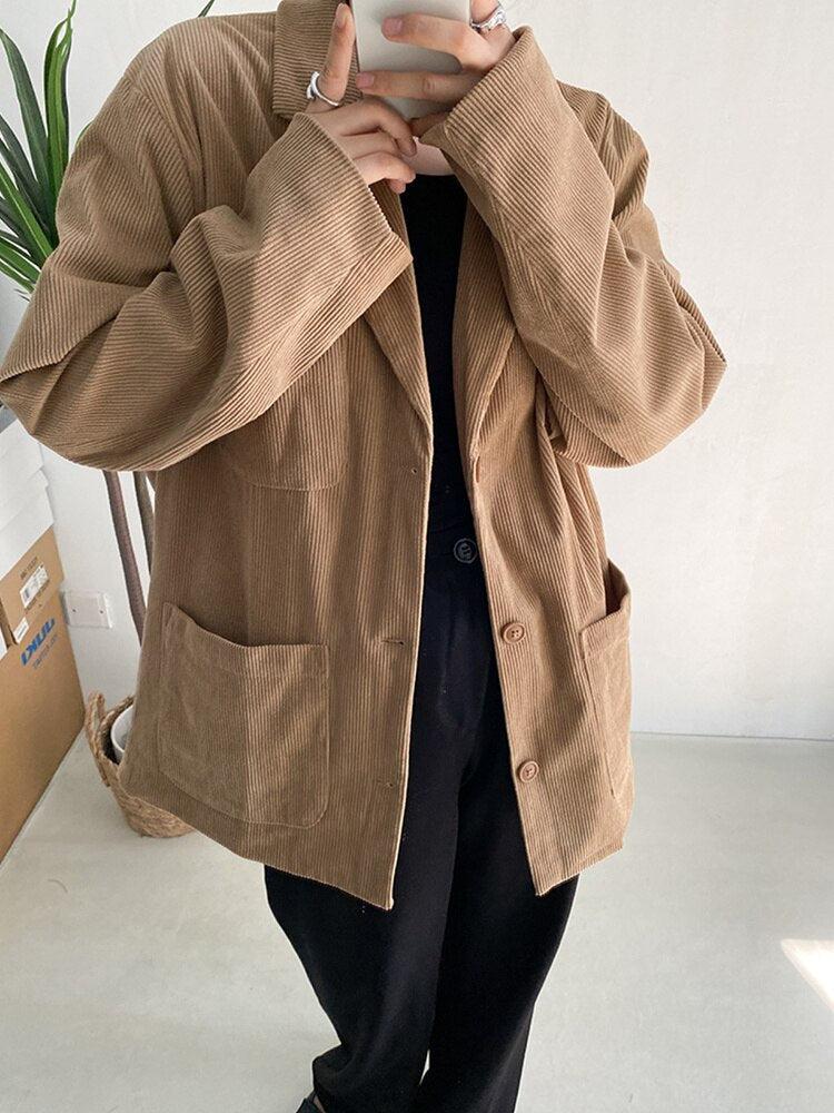Stylish Work Outfits, Outfit Summer Ideas Dark Academia Corduroy Long Jacket