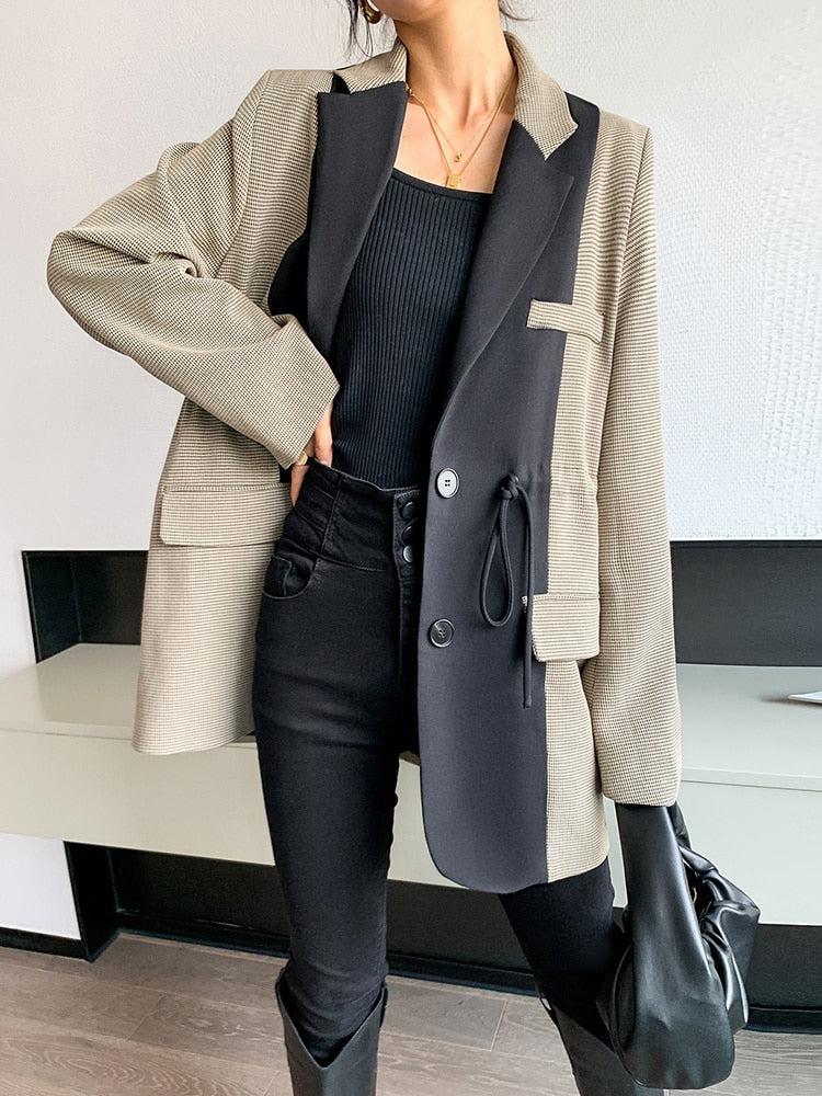 Stylish Work Outfits, Outfit Summer Ideas Dark Academia Double Color Blazer Stylish Work Outfits, Outfit Summer Ideas Dark Academia Double Color Blazer