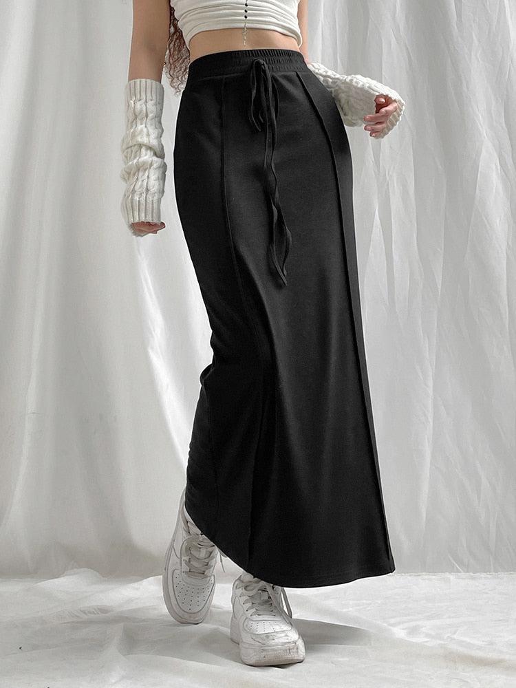Stylish Work Outfits, Outfit Summer Ideas Dark Academia Drawstring Maxi Skirt Stylish Work Outfits, Outfit Summer Ideas Dark Academia Drawstring Maxi Skirt