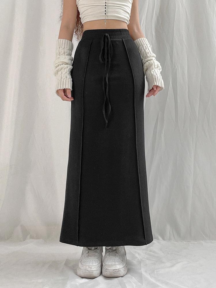 Stylish Work Outfits, Outfit Summer Ideas Dark Academia Drawstring Maxi Skirt Stylish Work Outfits, Outfit Summer Ideas Dark Academia Drawstring Maxi Skirt