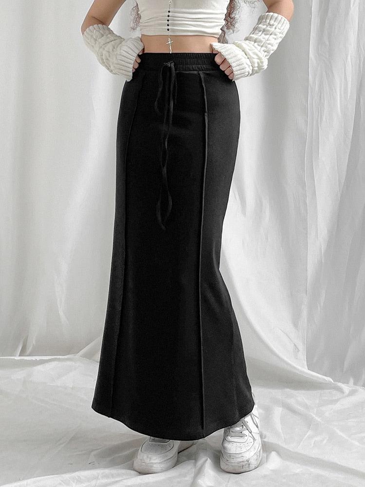 Stylish Work Outfits, Outfit Summer Ideas Dark Academia Drawstring Maxi Skirt Stylish Work Outfits, Outfit Summer Ideas Dark Academia Drawstring Maxi Skirt